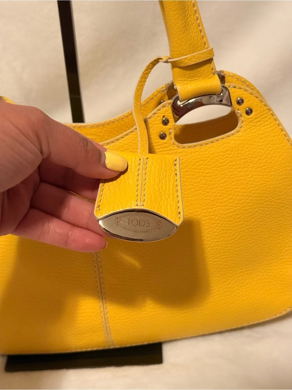 Tod's Miky Yellow Pebbled Leather Top Handle Shoulder Bag